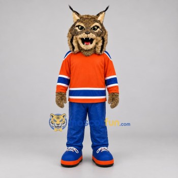 Custom Brown Orange and Blue Lynx Mascot Costume Adult Full Body Suit for Sports Events