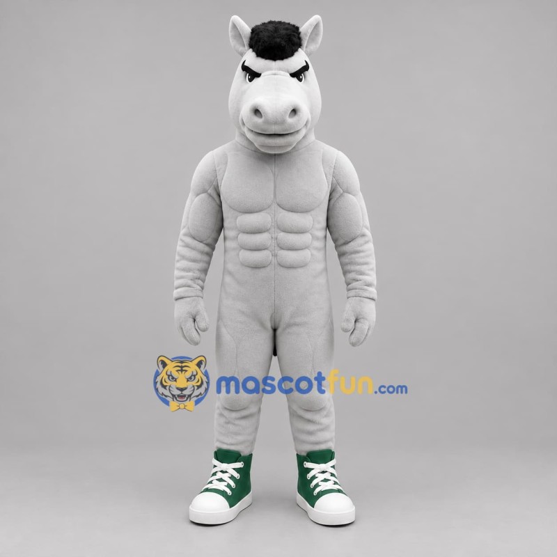 Custom Gray and Black Horse Mascot Costume Adult Full Body Suit for Sports Events