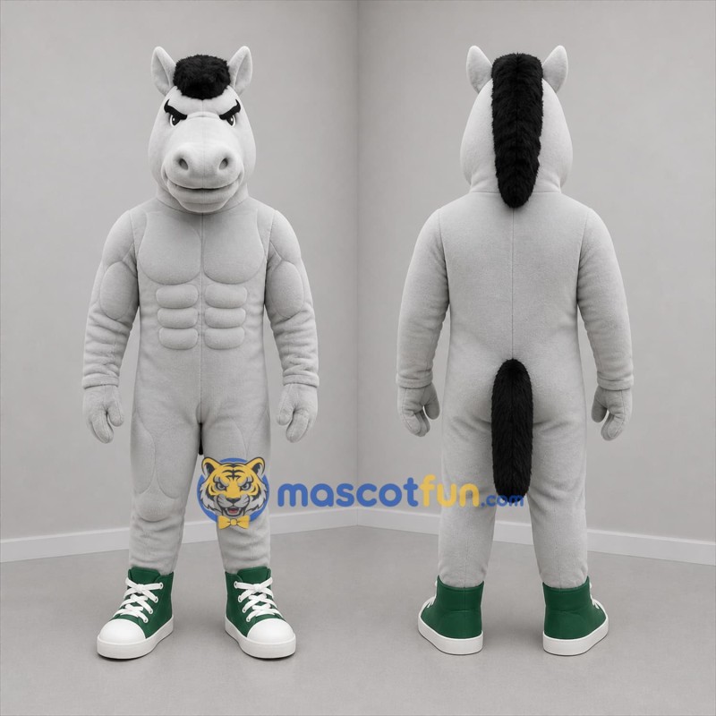 Custom Gray and Black Horse Mascot Costume Adult Full Body Suit for Sports Events