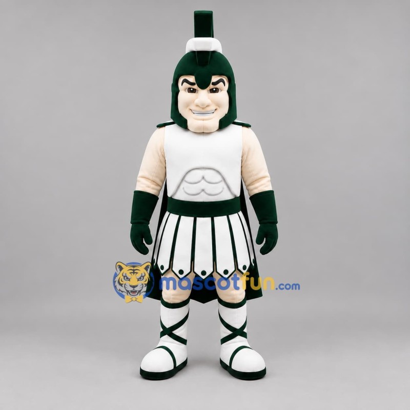 Custom White and Green Ancient Warrior Mascot Costume Adult Full Body Suit for Historical Events