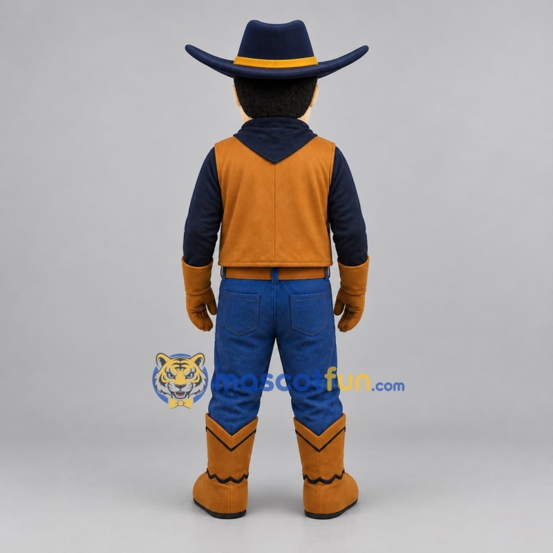 Custom Brown and Navy Blue Cowboy Mascot Costume Adult Full Body Suit for Western Events