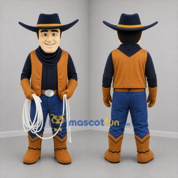 Custom Brown and Navy Blue Cowboy Mascot Costume Adult Full Body Suit for Western Events