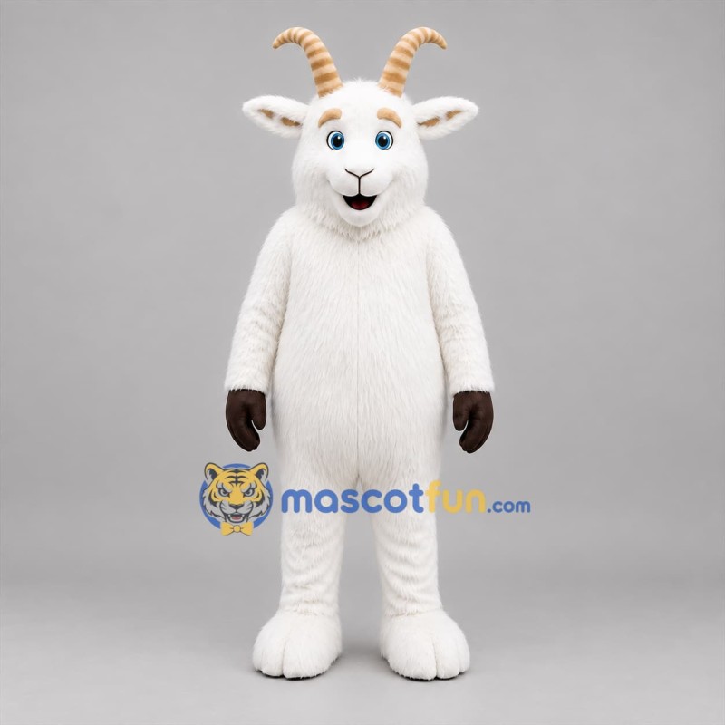 Custom White and Tan Goat Mascot Costume Adult Full Body Suit for Farm Events