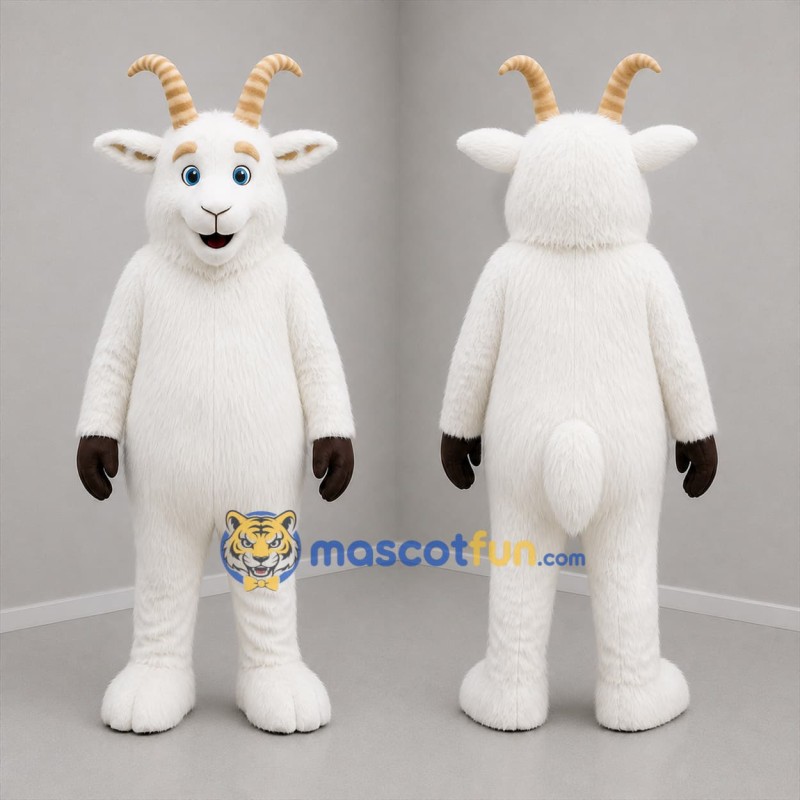 Custom White and Tan Goat Mascot Costume Adult Full Body Suit for Farm Events
