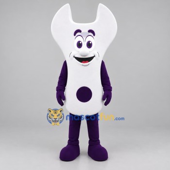 Custom White and Purple Wrench Mascot Costume Adult Full Body Suit for Hardware Promotions