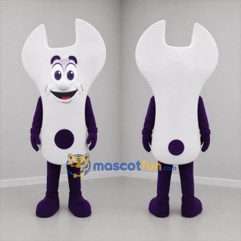 Custom White and Purple Wrench Mascot Costume Adult Full Body Suit for Hardware Promotions