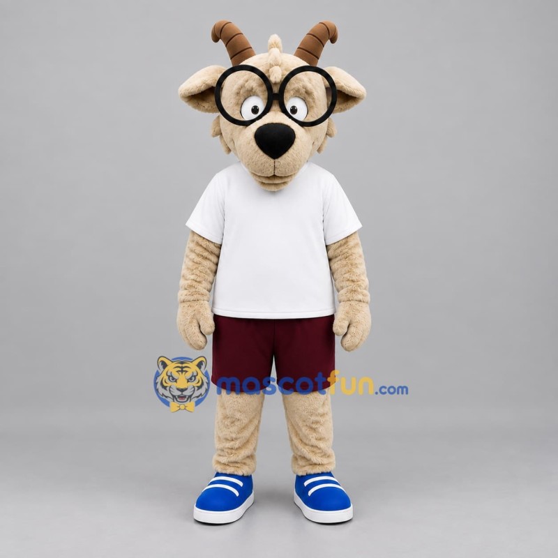 Custom Tan and White Goat Mascot Costume Adult Full Body Suit for School Events