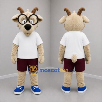 Custom Tan and White Goat Mascot Costume Adult Full Body Suit for School Events