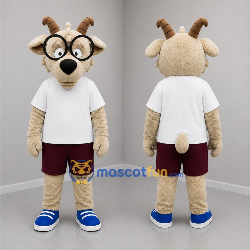 Custom Tan and White Goat Mascot Costume Adult Full Body Suit for School Events