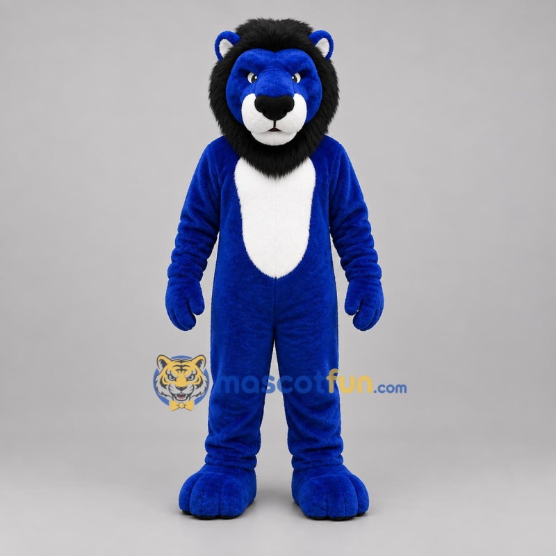 Custom Blue Black and White Lion Mascot Costume Adult Full Body Suit for Sports Events