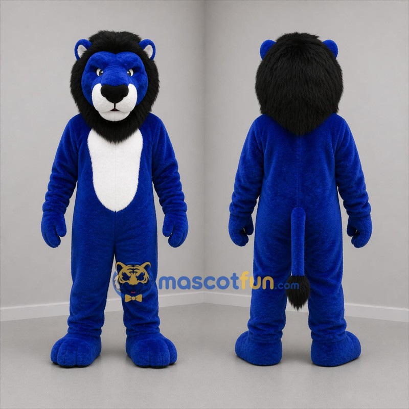 Custom Blue Black and White Lion Mascot Costume Adult Full Body Suit for Sports Events