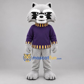 Custom Gray and Purple Raccoon Mascot Costume Adult Full Body Suit for Nature Events