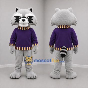 Custom Gray and Purple Raccoon Mascot Costume Adult Full Body Suit for Nature Events