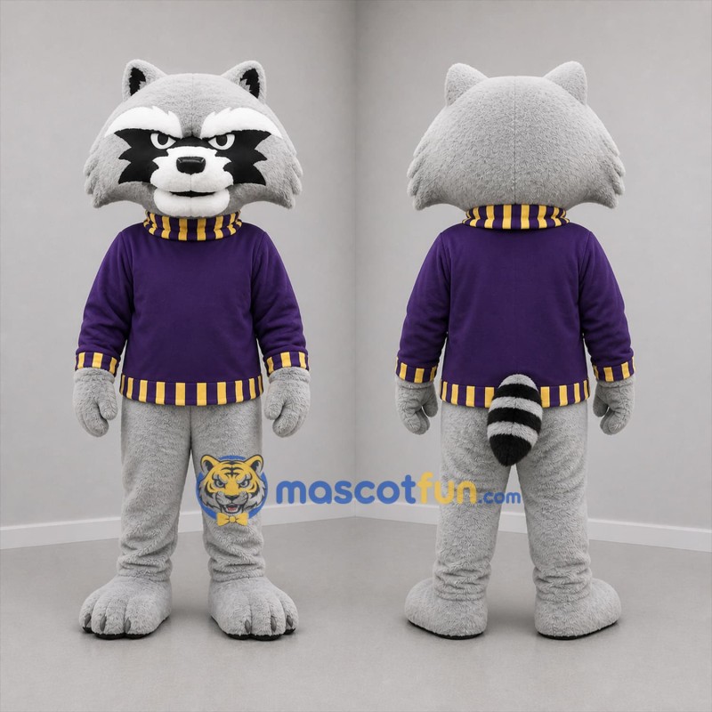 Custom Gray and Purple Raccoon Mascot Costume Adult Full Body Suit for Nature Events
