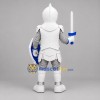 Custom White Silver and Blue Armored Knight Mascot Costume Adult Full Body Suit for Medieval Festivals
