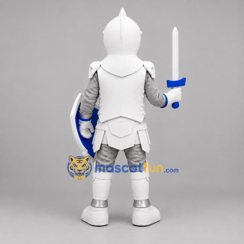 Custom White Silver and Blue Armored Knight Mascot Costume Adult Full Body Suit for Medieval Festivals