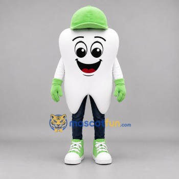 Custom White and Green Tooth Mascot Costume Adult Full Body Suit for Dental Events