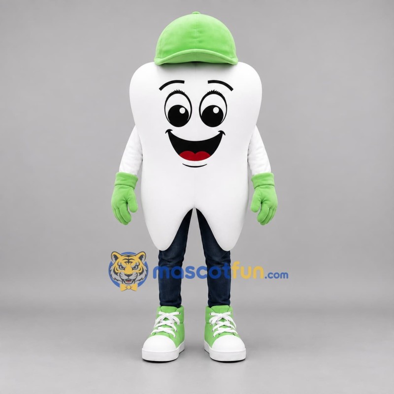 Custom White and Green Tooth Mascot Costume Adult Full Body Suit for Dental Events