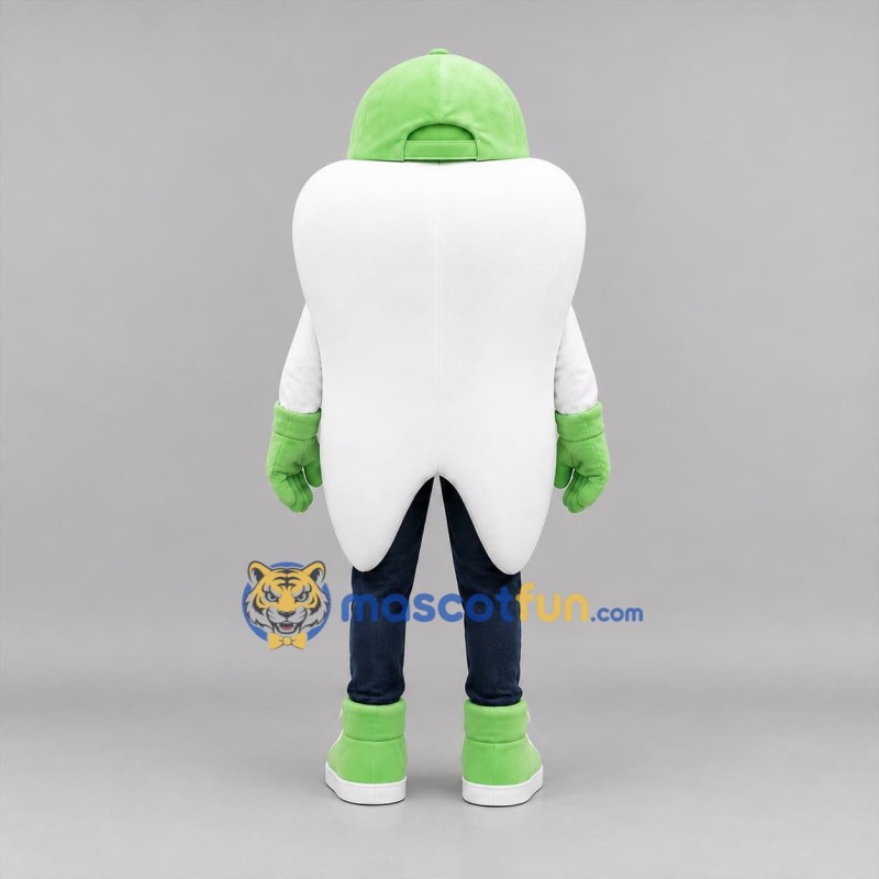 Custom White and Green Tooth Mascot Costume Adult Full Body Suit for Dental Events