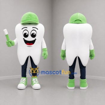 Custom White and Green Tooth Mascot Costume Adult Full Body Suit for Dental Events