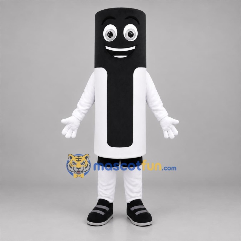 Custom Black and White Cylindrical Character Mascot Costume Adult Full Body Suit for Retail Promotions