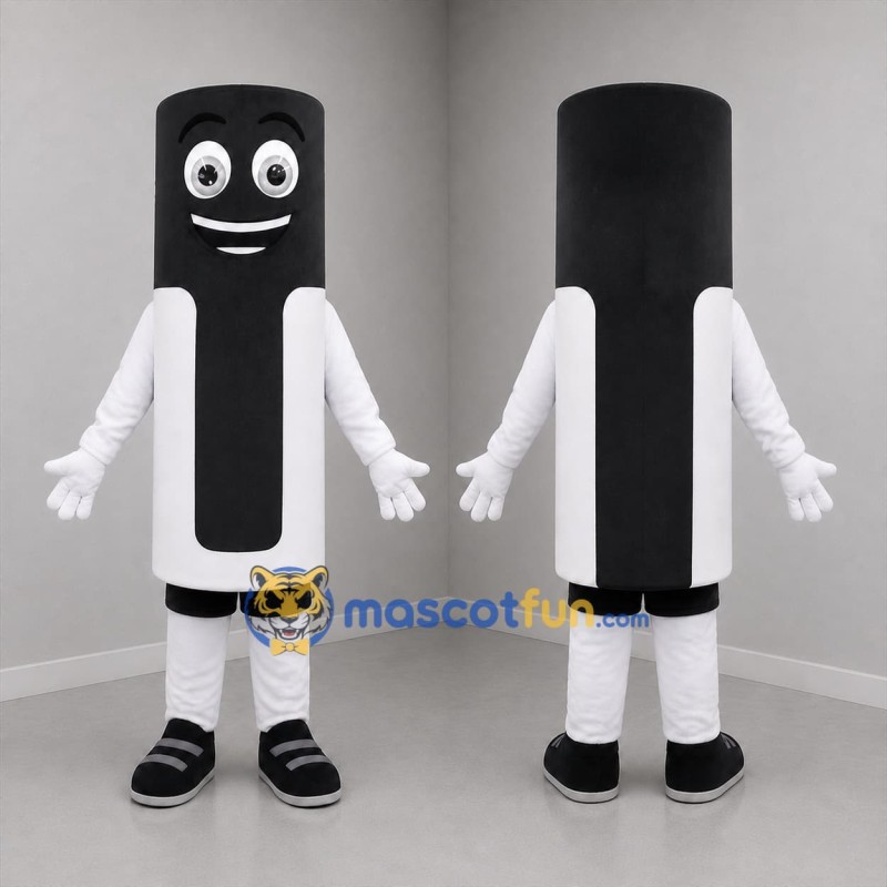 Custom Black and White Cylindrical Character Mascot Costume Adult Full Body Suit for Retail Promotions