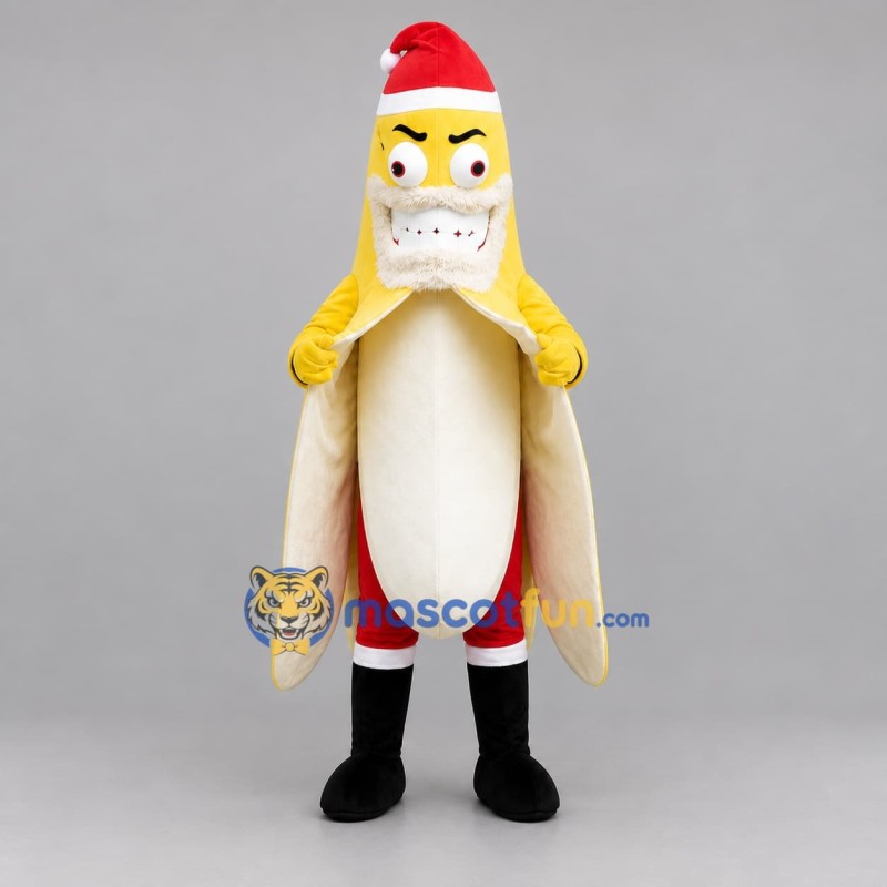 Custom Yellow and Red Santa Banana Mascot Costume Adult Full Body Suit for Christmas Events