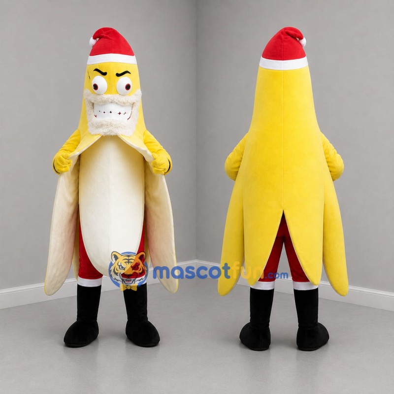 Custom Yellow and Red Santa Banana Mascot Costume Adult Full Body Suit for Christmas Events