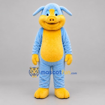 Custom Light Blue and Yellow Pig Mascot Costume Adult Full Body Suit for Children's Events