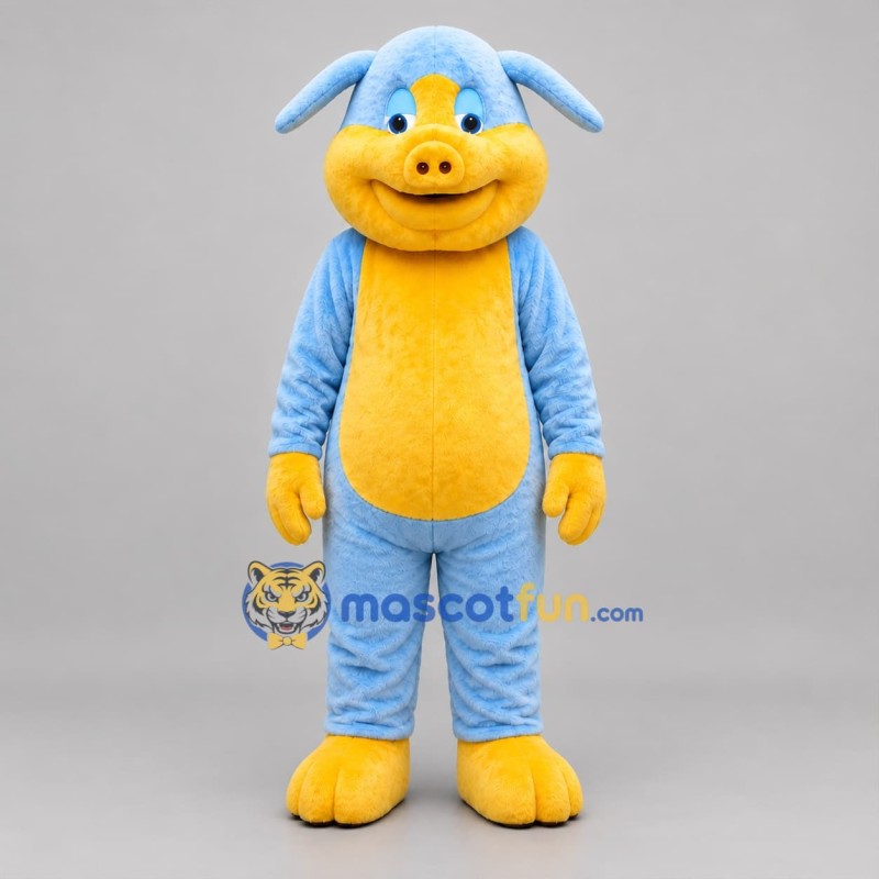 Custom Light Blue and Yellow Pig Mascot Costume Adult Full Body Suit for Children's Events