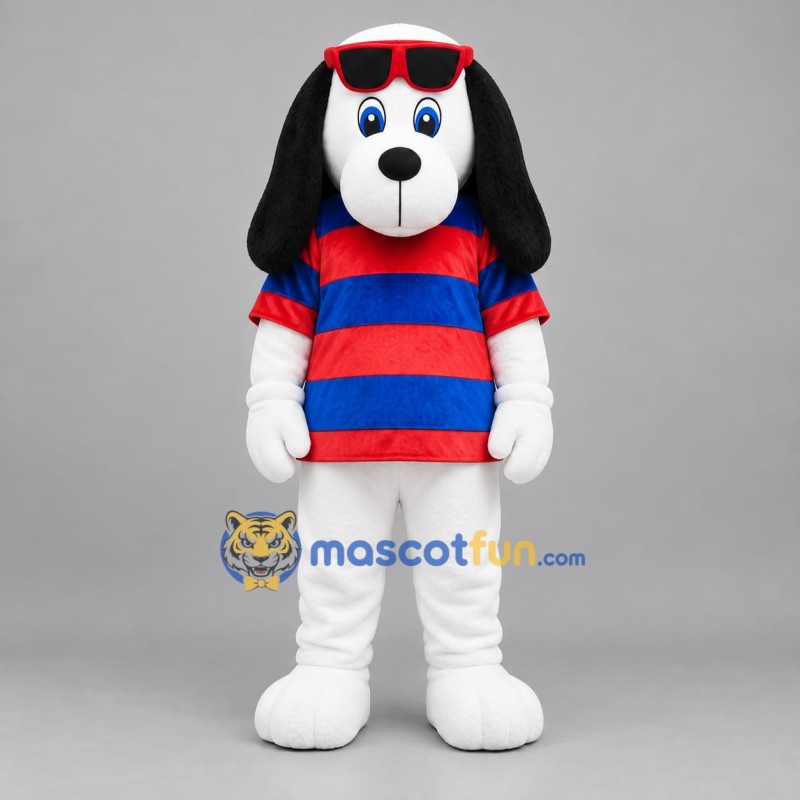Custom White Red and Blue Dog Mascot Costume Adult Full Body Suit for Summer Events