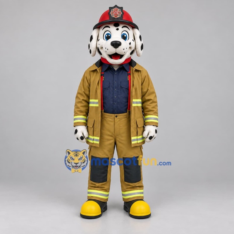 Custom Black White and Tan Firefighter Dalmatian Mascot Costume Adult Full Body Suit for Fire Safety Events