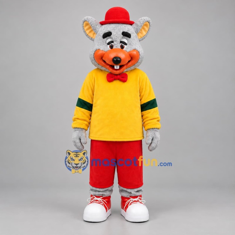 Custom Gray Yellow and Red Mouse Mascot Costume Adult Full Body Suit for Children's Events