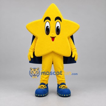 Custom Yellow and Navy Blue Superhero Star Mascot Costume Adult Full Body Suit for School Events