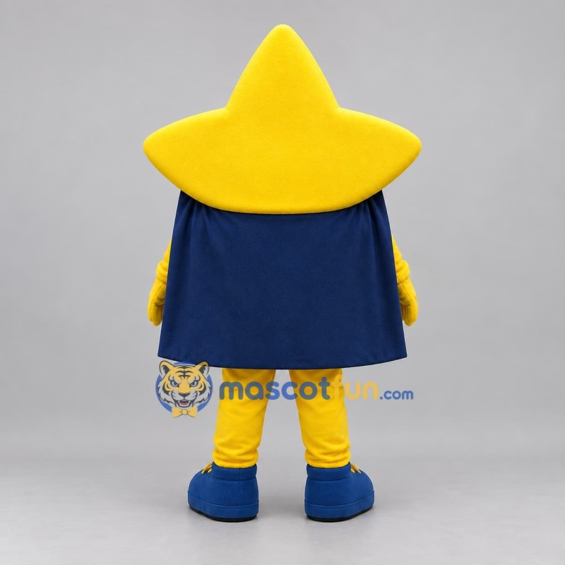 Custom Yellow and Navy Blue Superhero Star Mascot Costume Adult Full Body Suit for School Events