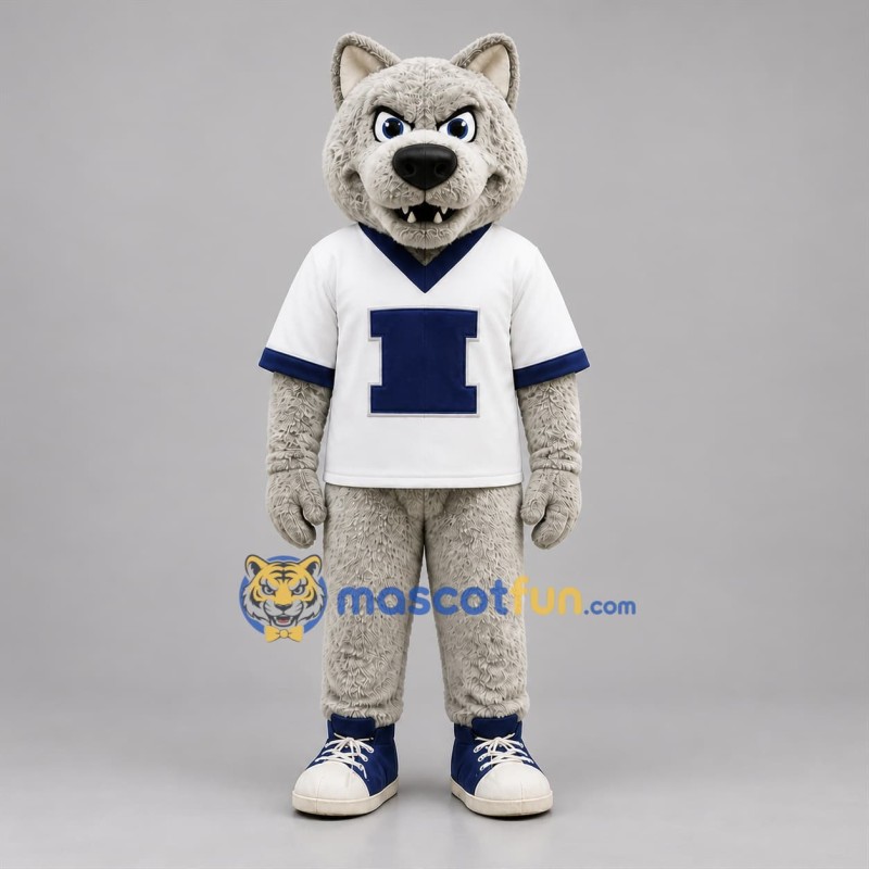 Custom Gray and White Wolf Mascot Costume Adult Full Body Suit for Sports Events