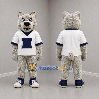 Custom Gray and White Wolf Mascot Costume Adult Full Body Suit for Sports Events
