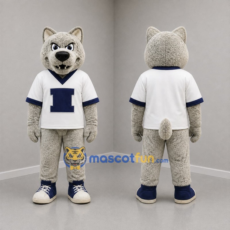 Custom Gray and White Wolf Mascot Costume Adult Full Body Suit for Sports Events