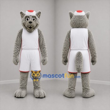 Custom Gray and White Basketball Wolf Mascot Costume Adult Full Body Suit for Basketball Games