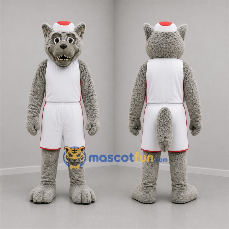 Custom Gray and White Basketball Wolf Mascot Costume Adult Full Body Suit for Basketball Games