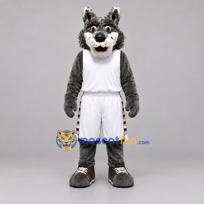 Custom Dark Gray and White Basketball Wolf Mascot Costume Adult Full Body Suit for Basketball Games