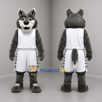 Custom Dark Gray and White Basketball Wolf Mascot Costume Adult Full Body Suit for Basketball Games