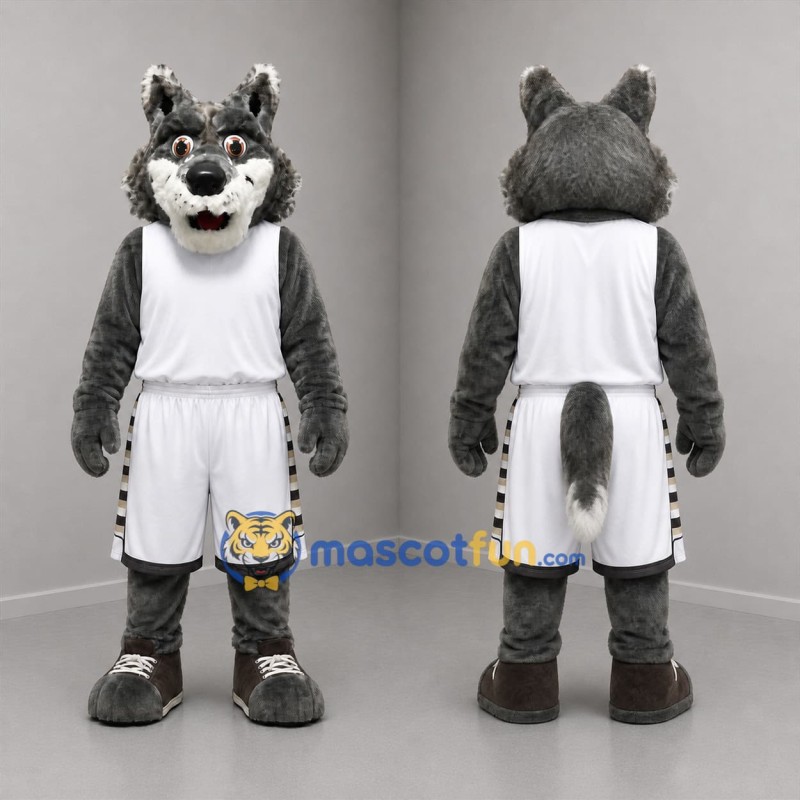 Custom Dark Gray and White Basketball Wolf Mascot Costume Adult Full Body Suit for Basketball Games