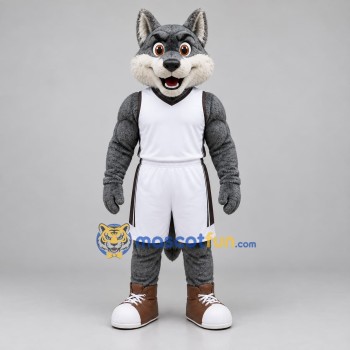 Custom Gray and White Basketball Wolf Mascot Costume Adult Full Body Suit for Basketball Games