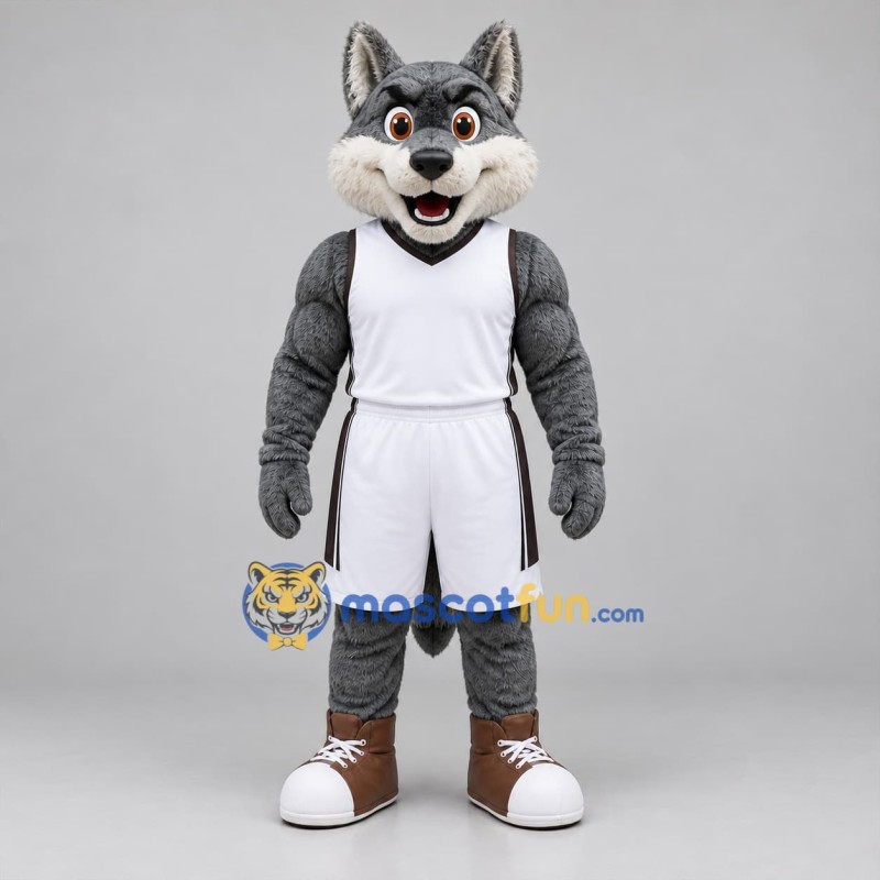 Custom Gray and White Basketball Wolf Mascot Costume Adult Full Body Suit for Basketball Games