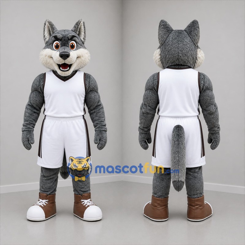 Custom Gray and White Basketball Wolf Mascot Costume Adult Full Body Suit for Basketball Games