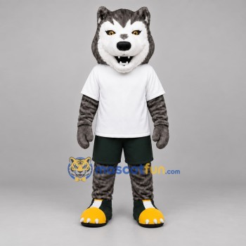Custom Gray and White Wolf Mascot Costume Adult Full Body Suit for Sports Events