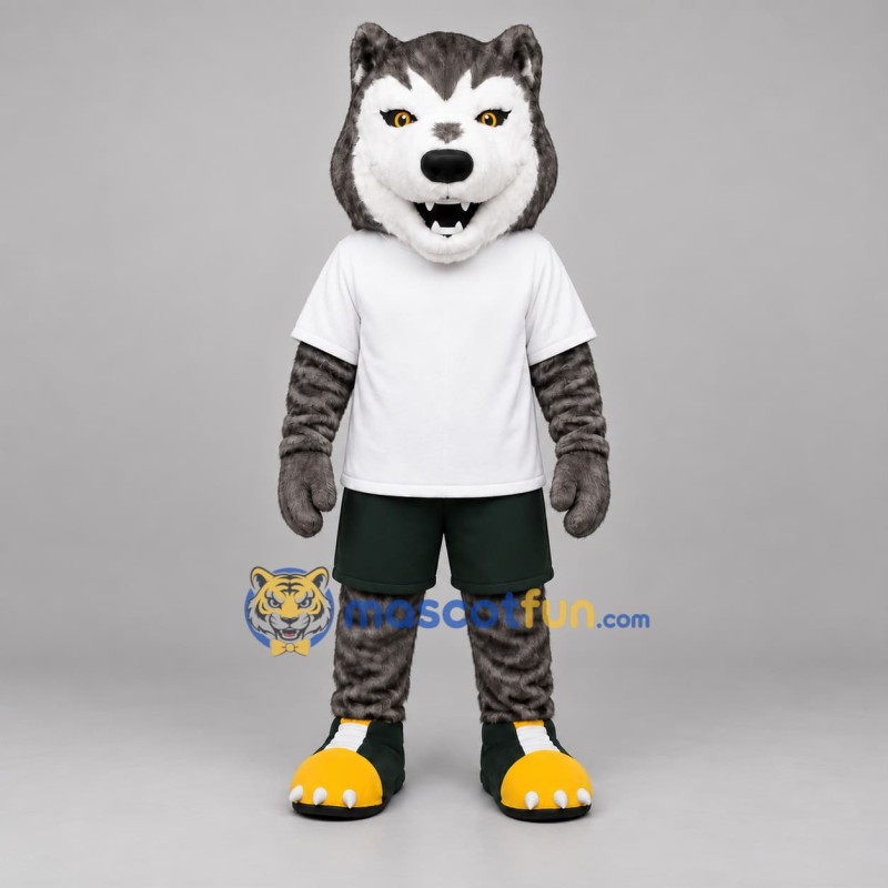 Custom Gray and White Wolf Mascot Costume Adult Full Body Suit for Sports Events