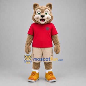 Custom Tan and Red Bear Mascot Costume Adult Full Body Suit for Children's Events