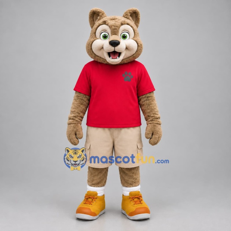 Custom Tan and Red Bear Mascot Costume Adult Full Body Suit for Children's Events